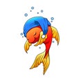 The little beautiful fish with the blue hat and sleeping under the water Royalty Free Stock Photo