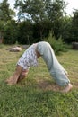 Little beautiful girl doing yoga in the park Royalty Free Stock Photo