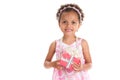 Little beautiful smiling girl with a gift in their hands Royalty Free Stock Photo