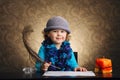 Little beautiful vintage writer girl Royalty Free Stock Photo