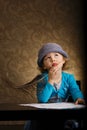 Little beautiful vintage writer girl Royalty Free Stock Photo