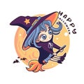 Little beautiful wizards Halloween Kids Costume Party. Colorful magic characters