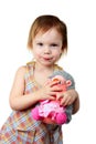 Little beauty girl with toy hedgehog Royalty Free Stock Photo