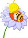 Little bee cartoon sleeping on the big flower Royalty Free Stock Photo