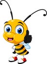 Little bee cartoon thumb up Royalty Free Stock Photo