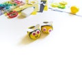 Little bee crafts. Children`s hands are creative work Royalty Free Stock Photo