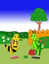 A little bee talking with little grasshoper cartoon illustration
