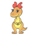 Little dinosaur girl with a red bow