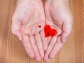 Little and big hearts on male palms Royalty Free Stock Photo