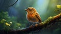 Little bird on a branch of a tree against the background of mountains generated ai Royalty Free Stock Photo