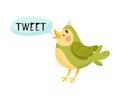 Little Bird with Open Mouth Making Tweet Sound Isolated on White Background Vector Illustration