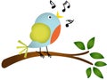 Little bird singing on a tree branch Royalty Free Stock Photo