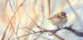 Little bird sparrow on the branch watercolor background
