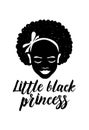 Little black african american girl head with curly hair vector silhouette illustration. Royalty Free Stock Photo