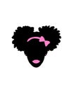 Little black african american girl head with curly pony tail puffs and pink ribbon bow cricut vector silhouette illustration . Royalty Free Stock Photo