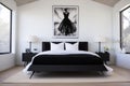 a little black dress on a sleek, modern white bed