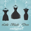Little black dress. Winter Snowflakes background