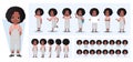 Little Black Girl Character Constructor with Gestures, Actions and Emotions. Child Side, Front, Rear View, with Movable