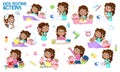 Little black girl with curly hair and her daily routine_learning concept_white background