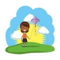 little black girl flying kite in the field Royalty Free Stock Photo