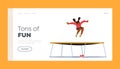 Little Black Girl Jump On Trampoline Landing Page Template. Child Enjoy Life And Freedom During Summer Holidays Royalty Free Stock Photo