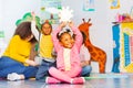 Little black girl show sunny weather card in class Royalty Free Stock Photo