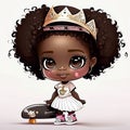 Little black princess girl in a sporty look. Cute and cool dark-skinned little girl