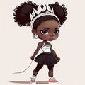 Little black princess girl in a sporty look. Cute and cool dark-skinned little girl