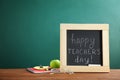 Little blackboard with inscription HAPPY TEACHER`S DAY Royalty Free Stock Photo