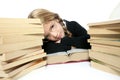 Little blond bored student girl thinking on book Royalty Free Stock Photo