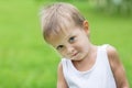 Little blond boy outdoors Royalty Free Stock Photo