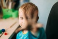 Little Blond Boy Shows His Hand Stained With Paint Royalty Free Stock Photo