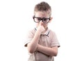 Little blond educated boy in glasses Royalty Free Stock Photo