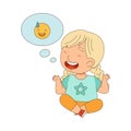 Little Blond Girl Sitting on the Floor with Emoji Face in Bubble Vector Illustration