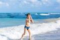 Little blond kid boy having fun on ocean beach in Florida Royalty Free Stock Photo