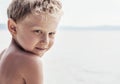 Little blonde boy sea portrait Royalty Free Stock Photo