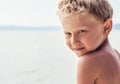Little blonde boy sea portrait Royalty Free Stock Photo