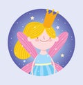 Little blonde fairy princess with crown tale cartoon