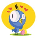 Little blue bird looking at Easter eggs sharing love illustration web vector Royalty Free Stock Photo