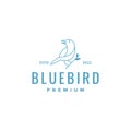 little blue bird perched branch leaves singing line art logo design vector icon illustration Royalty Free Stock Photo