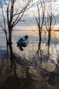 Little blue boat with refelctions Royalty Free Stock Photo