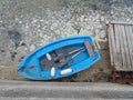 Small blue boat seen from above Royalty Free Stock Photo