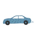 Little blue car in doodle style. Cute children automobile transportation