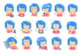 Little blue Head Girl Cute Portrait Icons Royalty Free Stock Photo