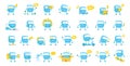 Little blue Robot mascot character big set. All tasks. Cute Robot stickers. Cartoon flat vector illustrations