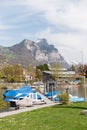 Little boats in the lake Walensee in Weesen in Switzerland