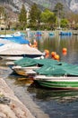 Little boats in the lake Walensee in Weesen in Switzerland