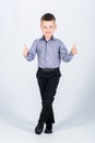 Little boss. Ceo direstor. Businessman. Office life. Multimillionaire. confident child with business startup. Modern Royalty Free Stock Photo