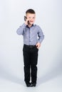 Little boss. Ceo direstor. confident child has business start up. Modern life. childhood. Business communication. small Royalty Free Stock Photo