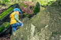 Little boy adventure hiking and climbing in mountains Royalty Free Stock Photo